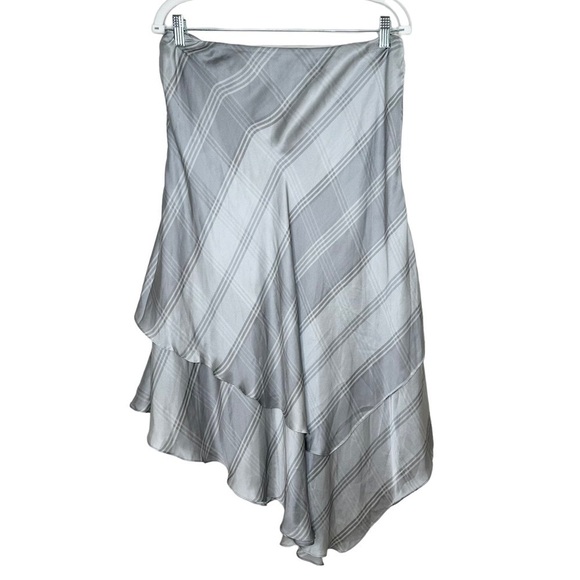 NWT LAUREN RALPH LAUREN Silk Plaid Grey Asymmetric Midi Skirt Size 16 - Picture 2 of 7